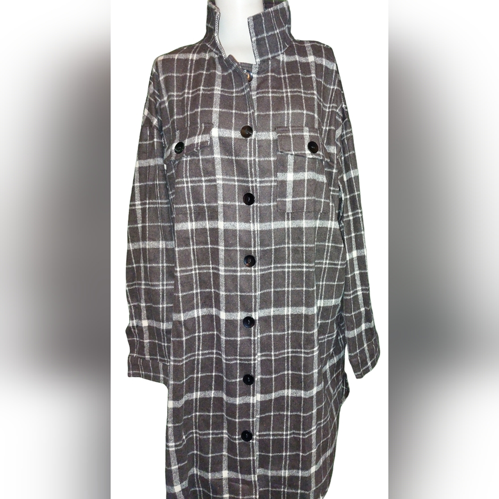 Long Fleece Flannel Shirt/Jacket, Women's Plus Size 2x